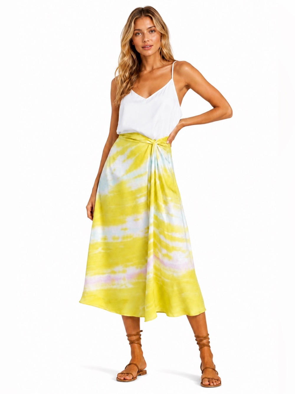 Young Fabulous and Broke Savannah Tie Dye Midi Skirt Twist Front Size M NWT
